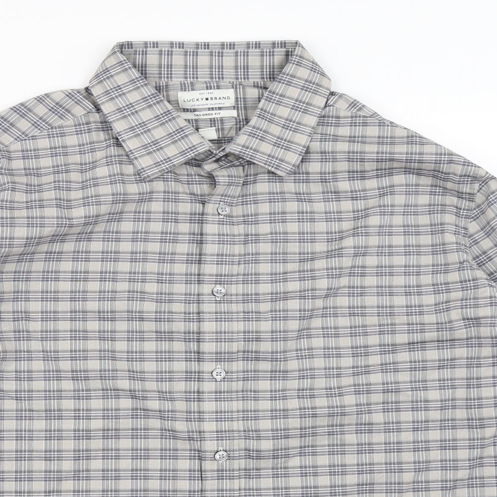 Lucky Brand Mens Grey Plaid   Button-Up Size XL