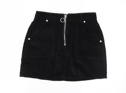 Topshop Womens Black  Corduroy A-Line Skirt Size 8