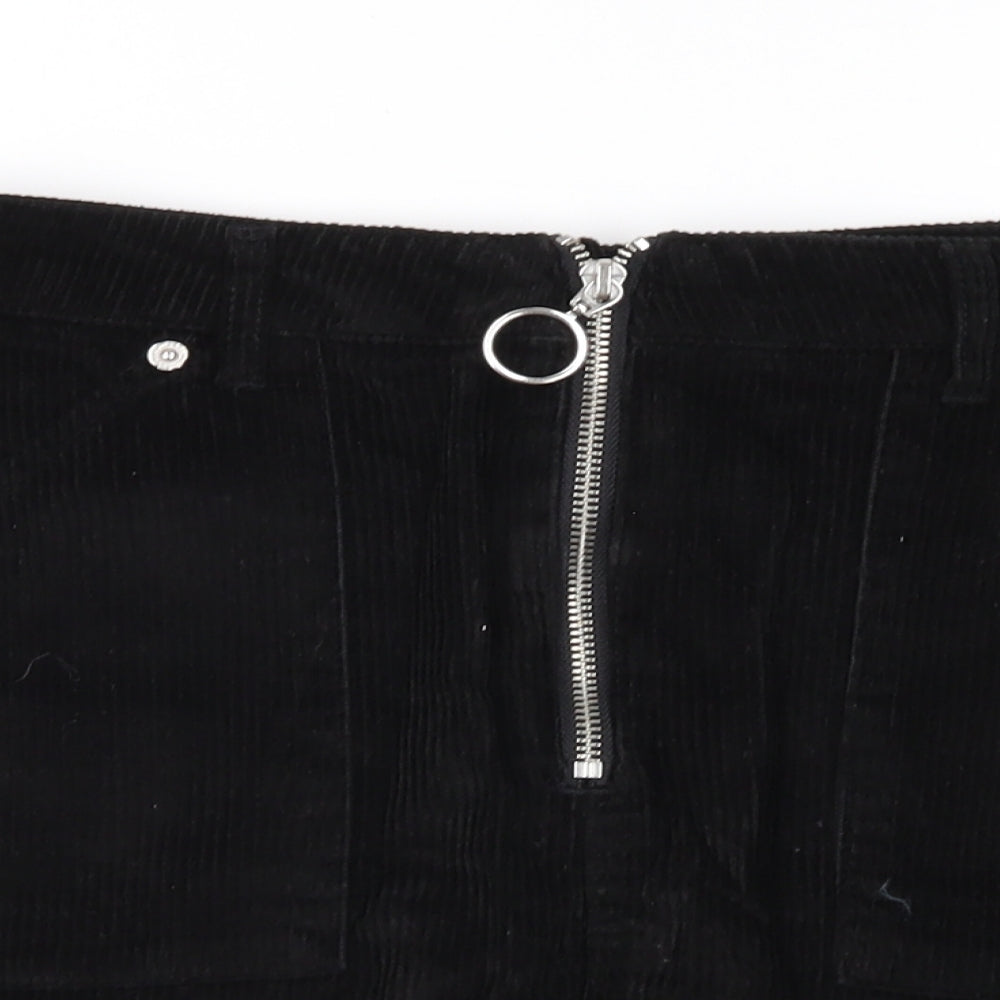 Topshop Womens Black  Corduroy A-Line Skirt Size 8