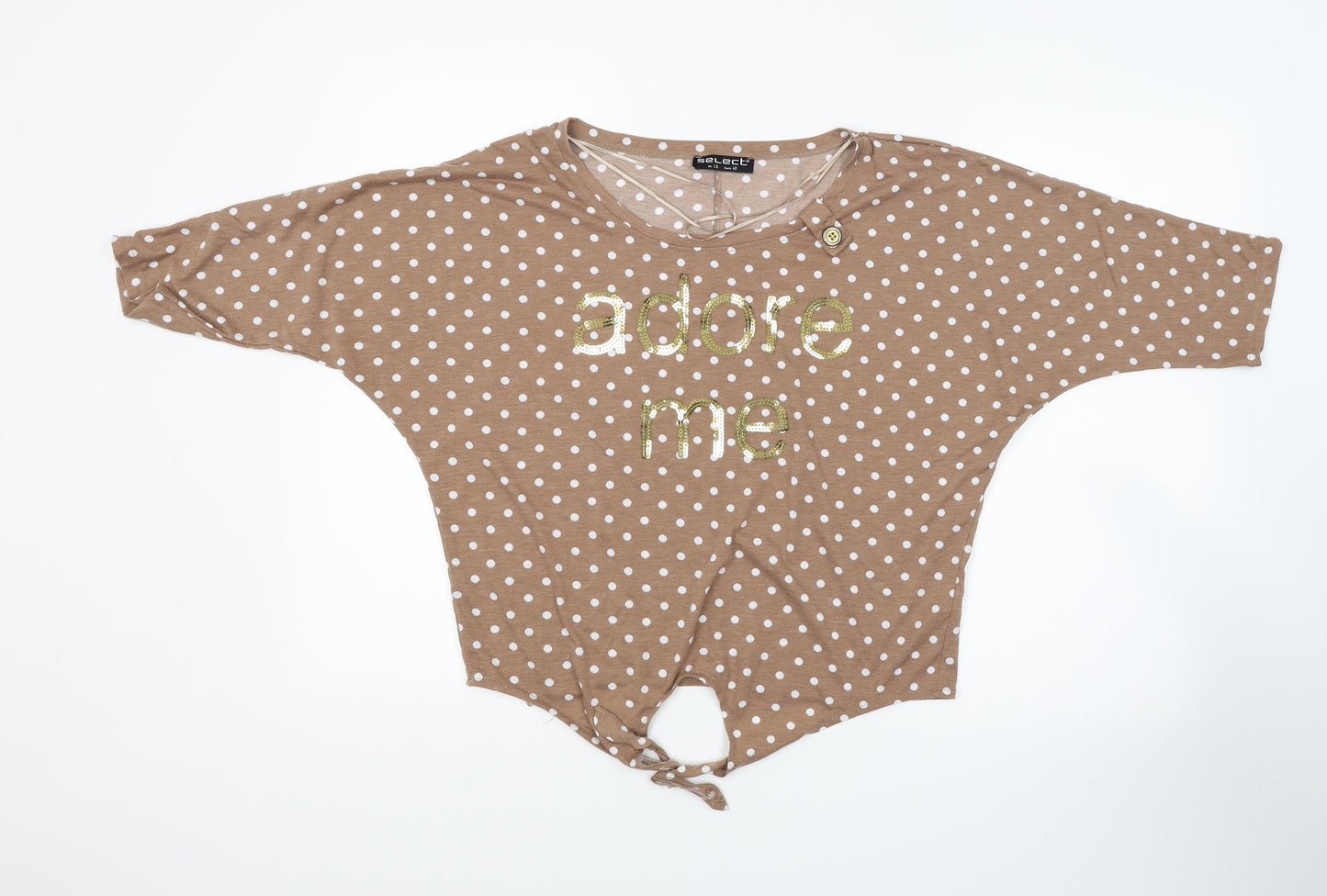 Select Womens Brown Polka Dot Jersey Basic T-Shirt Size 12
