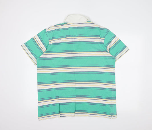 THUNDER Mens Green Striped   Polo Size L