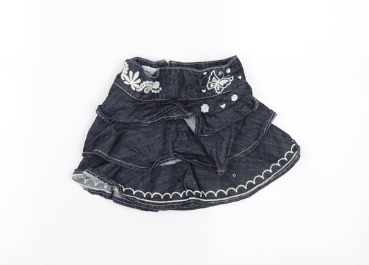 Autograph Girls Blue Floral Denim Pleated Skirt Size 12-18 Months