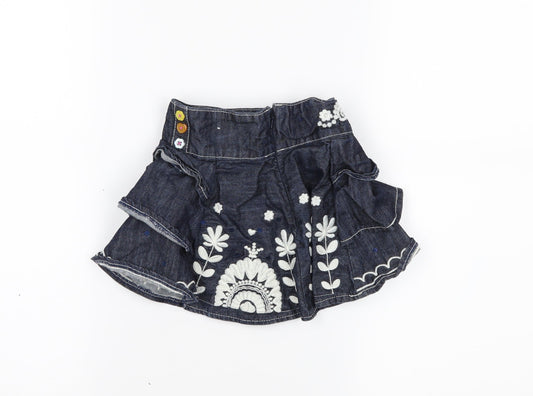 Autograph Girls Blue Floral Denim Pleated Skirt Size 12-18 Months