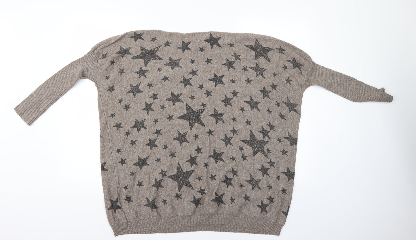 Ravi Famous Womens Brown Polka Dot  Pullover Jumper   - Stars