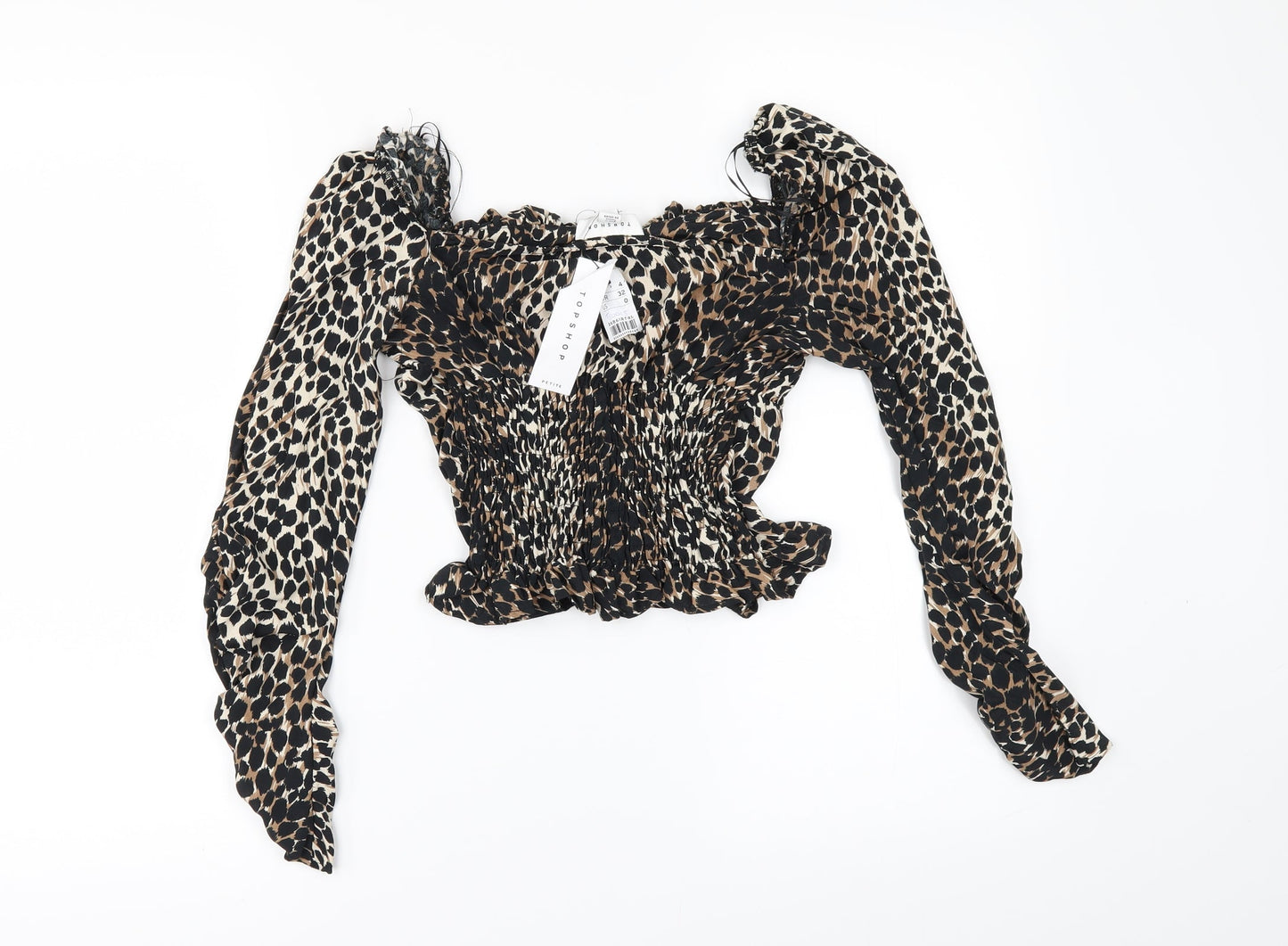 Topshop Womens Brown Animal Print  Cropped Blouse Size 4