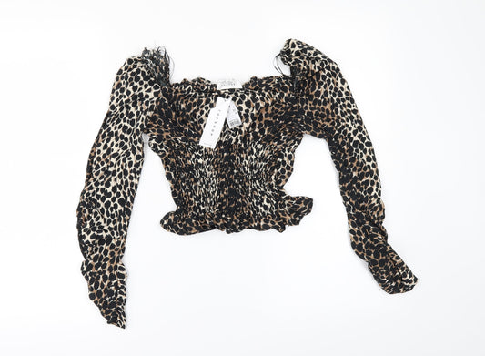 Topshop Womens Brown Animal Print  Cropped Blouse Size 4