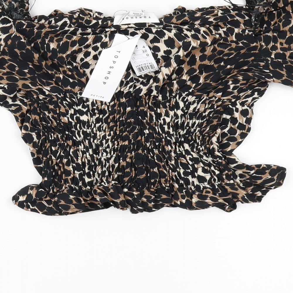 Topshop Womens Brown Animal Print  Cropped Blouse Size 4