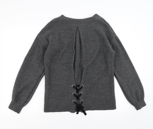 Papaya Womens Grey   Pullover Jumper Size M  - Lace up Detail