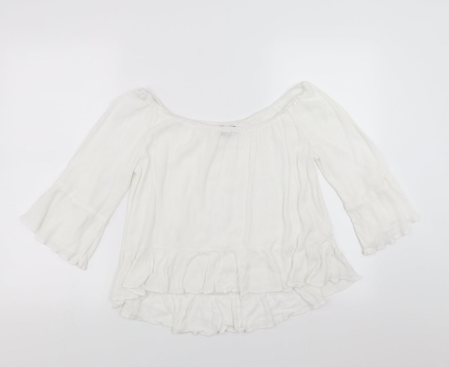 Topshop Womens White   Basic Blouse Size 12  - Ruffle Detail
