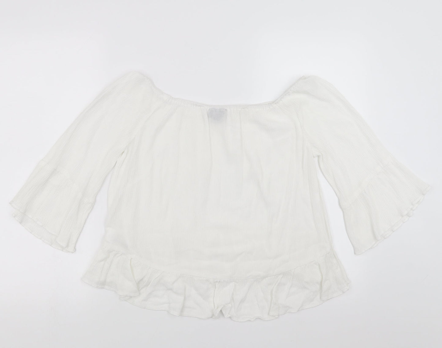 Topshop Womens White   Basic Blouse Size 12  - Ruffle Detail