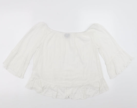 Topshop Womens White   Basic Blouse Size 12  - Ruffle Detail