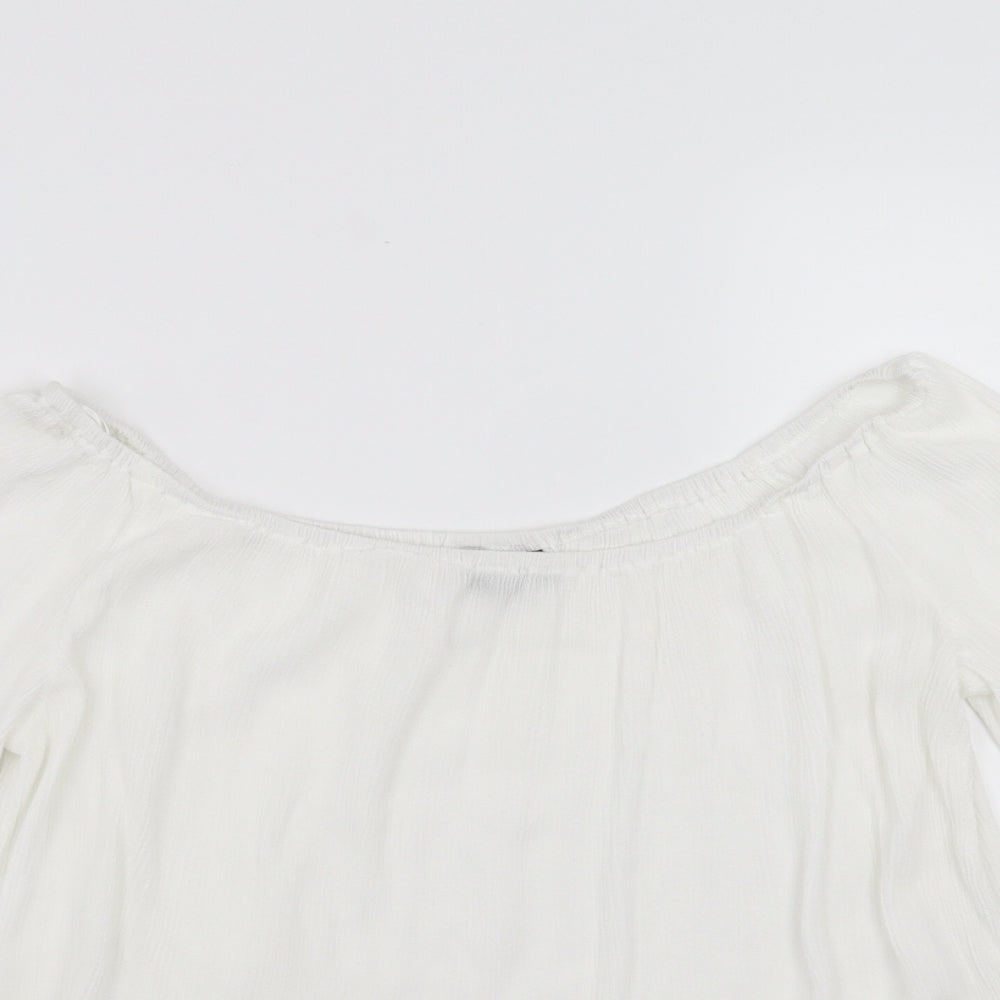 Topshop Womens White   Basic Blouse Size 12  - Ruffle Detail
