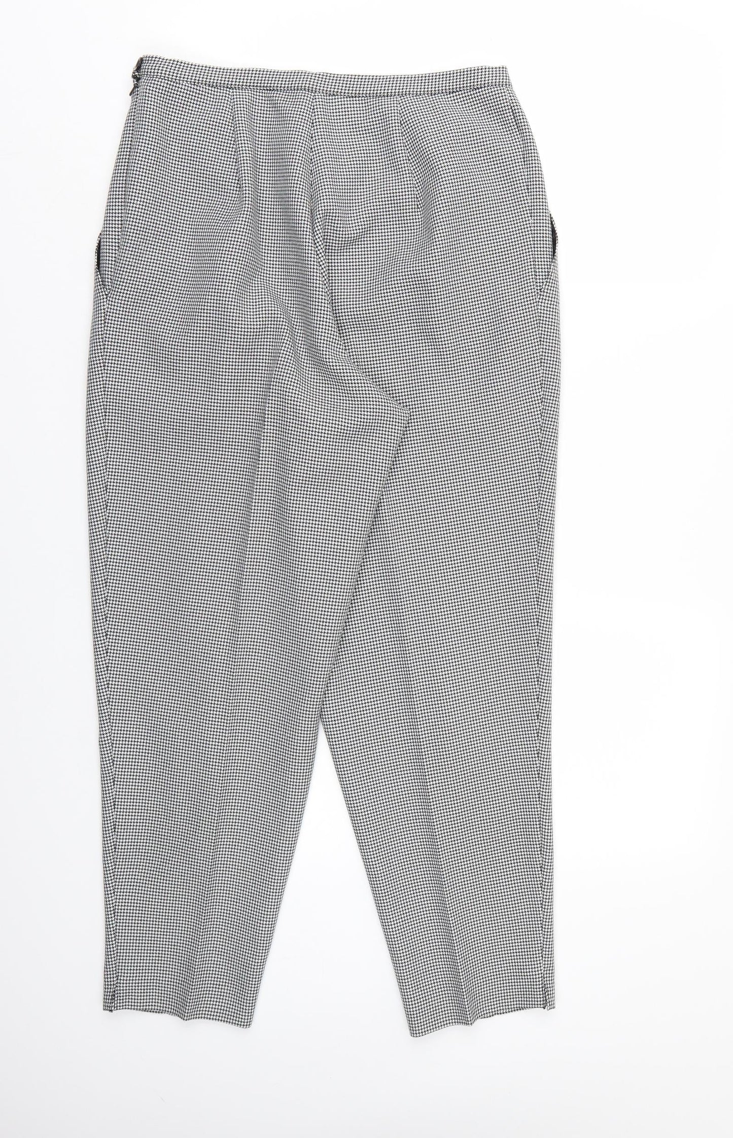 Marks and Spencer Womens White Houndstooth Rayon Trousers  Size 14 L26 in