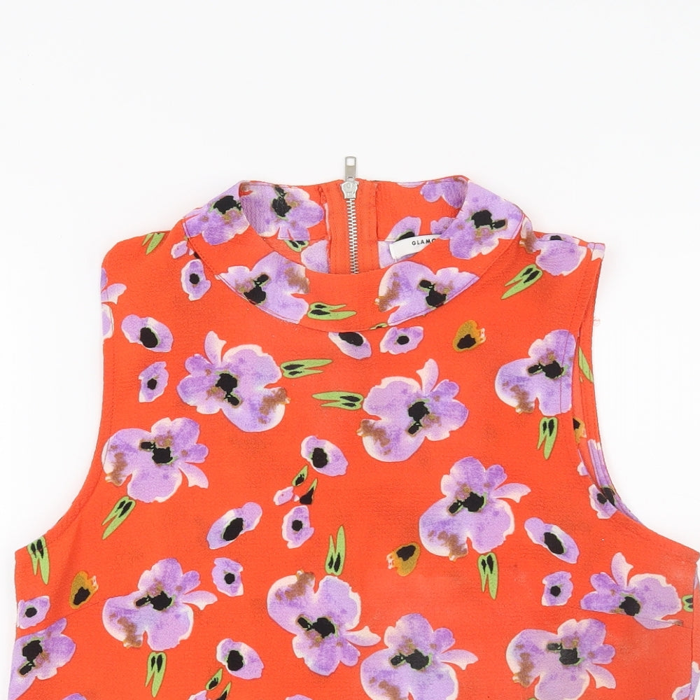 Glamourous Womens Red Floral  Basic Blouse Size 10