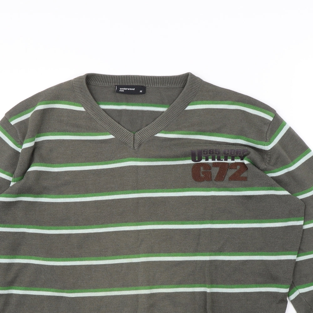 Cedar Wood State Mens Brown Striped  Pullover Jumper Size M
