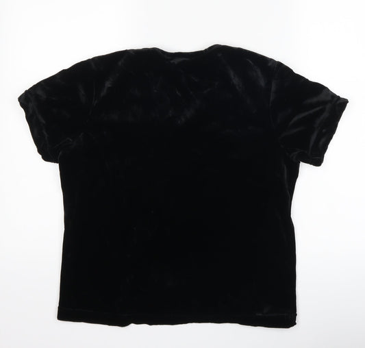 Anna Morella Womens Black Floral  Basic T-Shirt Size 14