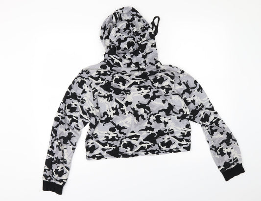 Select Womens Grey Animal Print  Pullover Hoodie Size 12  - cropped hoodie
