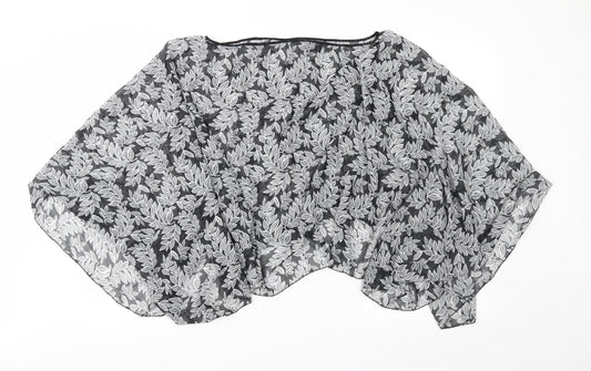 Preworn Womens Black Floral Chiffon Basic Blouse One Size  - Cape