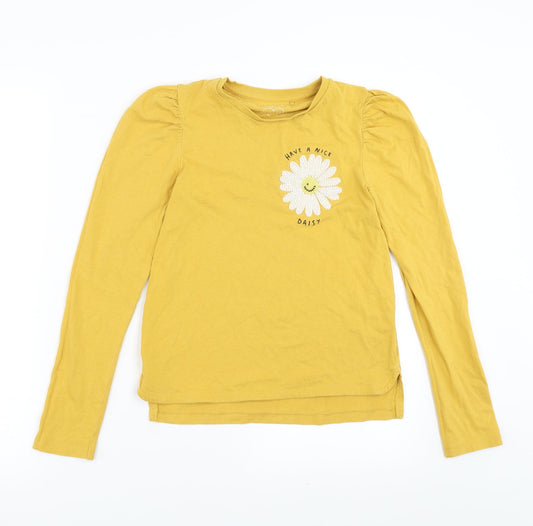 NEXT Girls Yellow   Basic T-Shirt Size 11 Years  - have a nice day