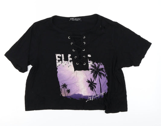 Select Womens Black   Cropped T-Shirt Size 12  - Distressed