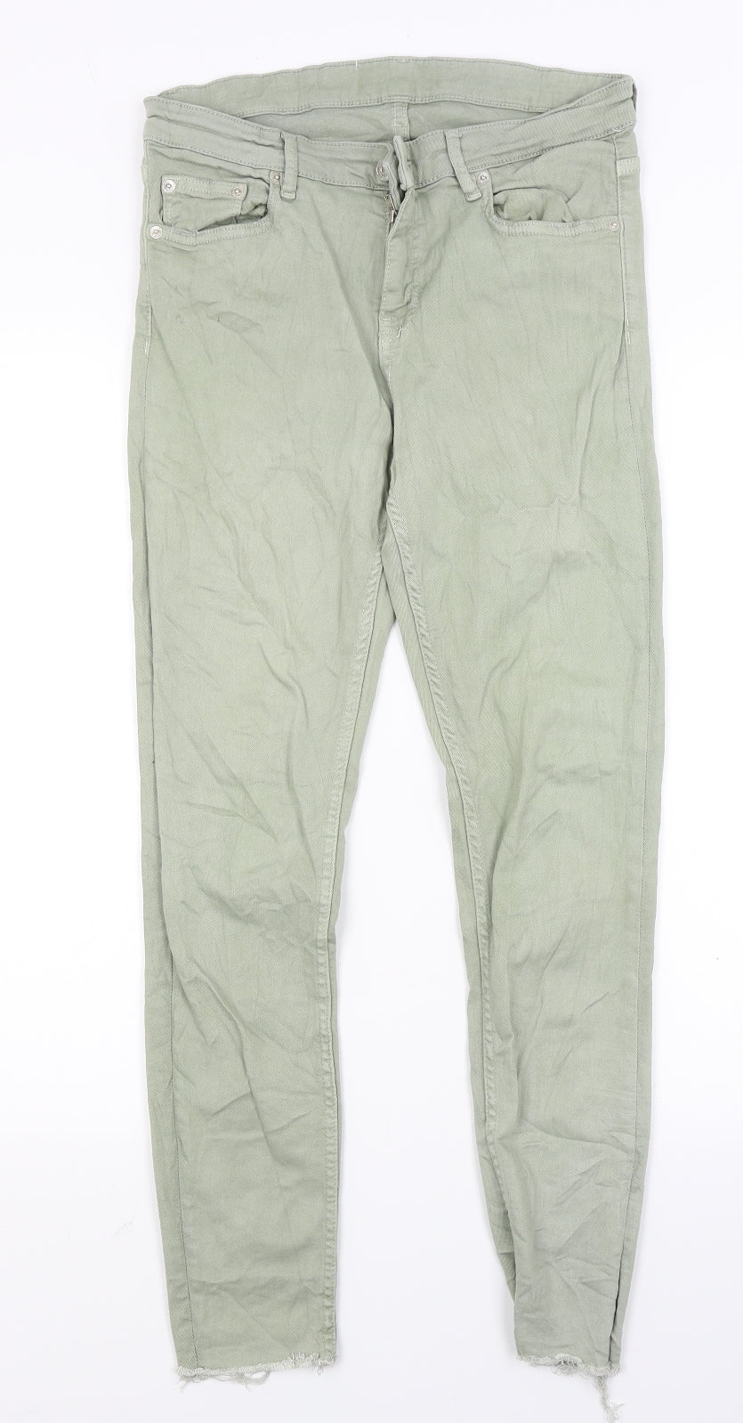 Preworn Womens Green  Denim Skinny Jeans Size 8 L25 in