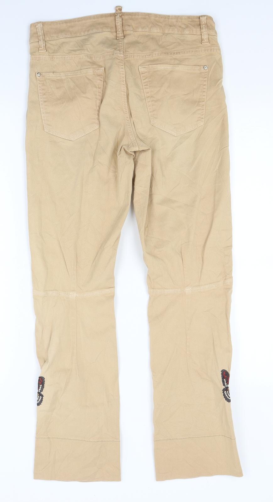 Cambio Womens Beige  Denim Straight Jeans Size 28 in L26 in - Butterfly print on legs