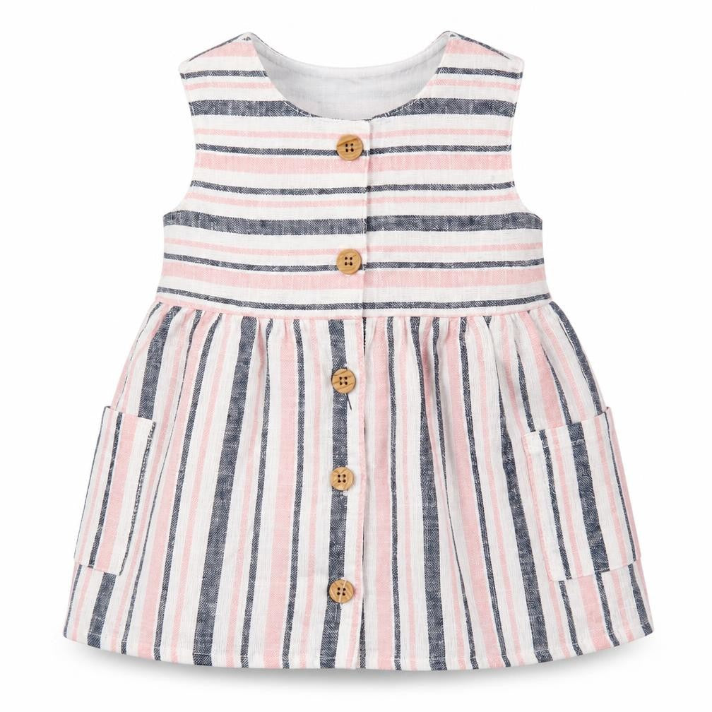 Front view of Primark girls’ pink spotted fit & flare, size 6-9, months