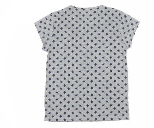 Luna Loves Womens Grey Geometric Jersey Basic T-Shirt Size S  - Stars