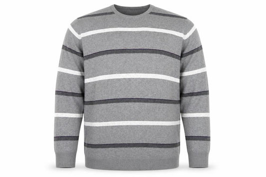 Atlantic Bay Mens Grey Striped Knit Pullover Jumper Size 2XL