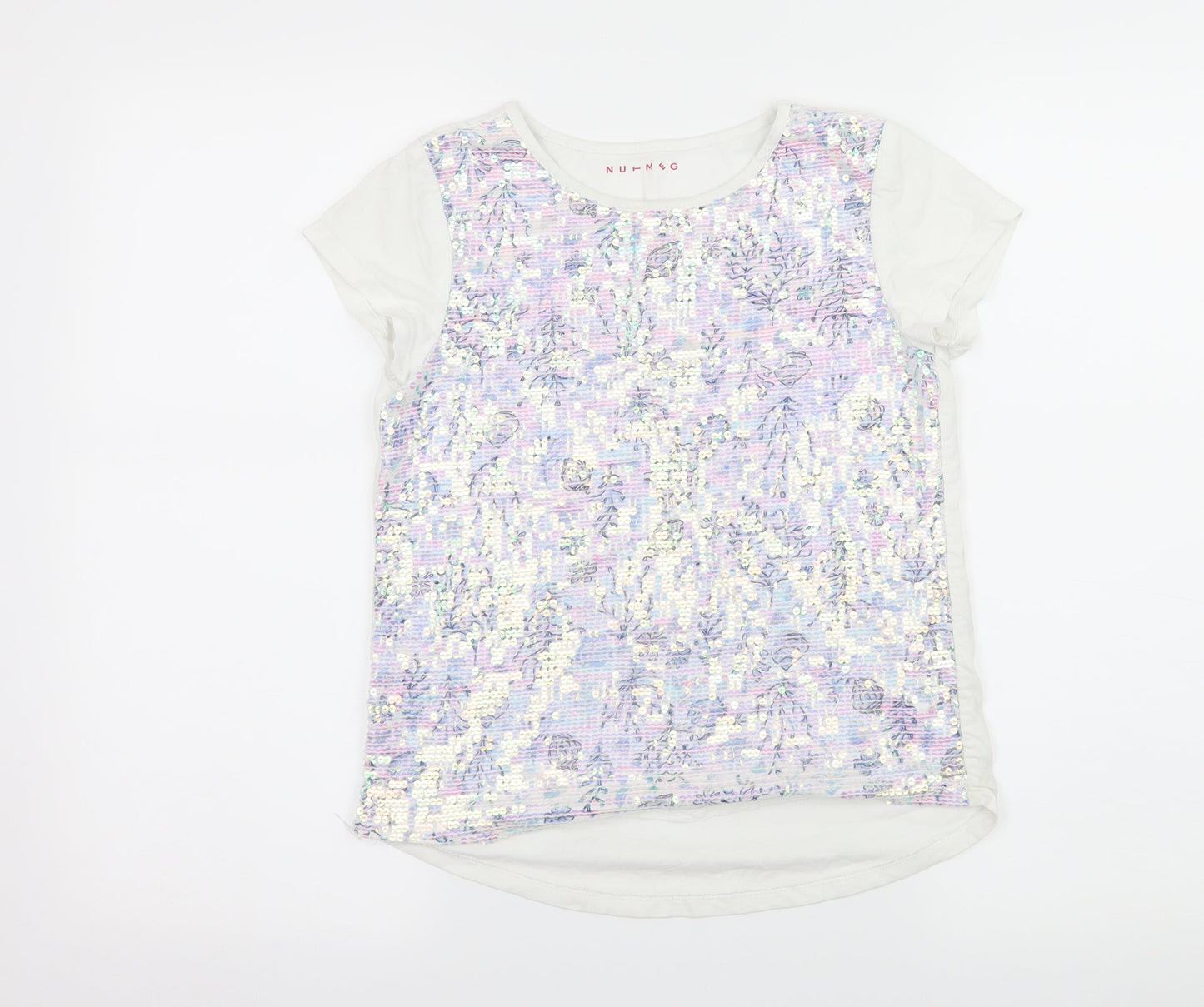 Nutmeg Girls White Floral Jersey Basic T-Shirt Size 11-12 Years