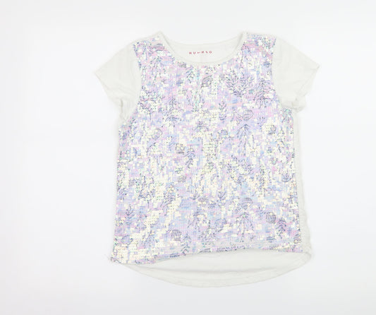 Nutmeg Girls White Floral Jersey Basic T-Shirt Size 11-12 Years