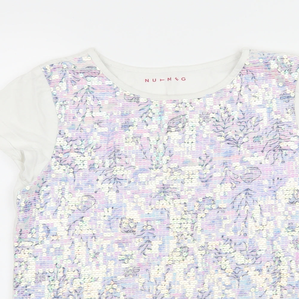 Nutmeg Girls White Floral Jersey Basic T-Shirt Size 11-12 Years