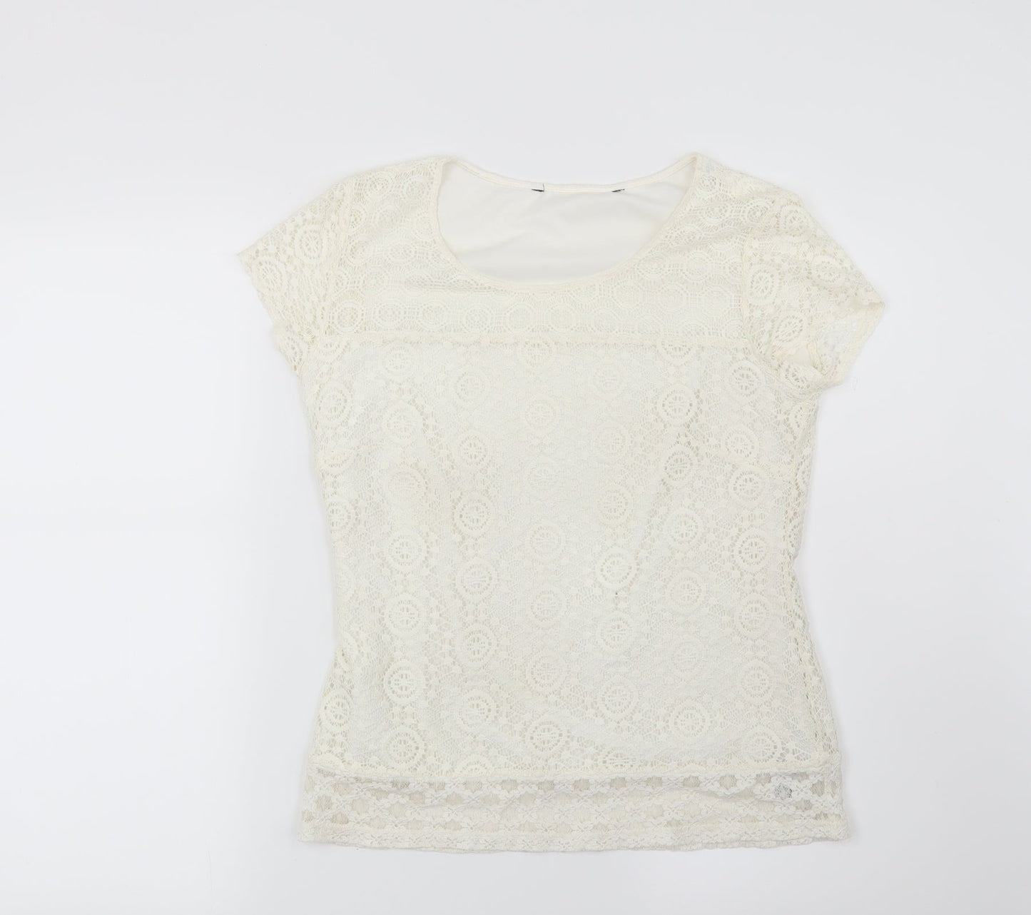 Preworn Womens Beige Geometric  Basic T-Shirt Size 8