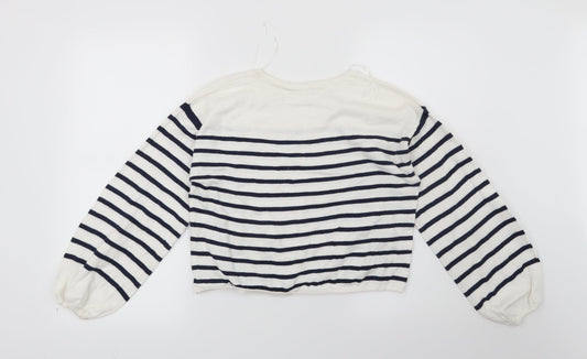 H&M Girls White Striped  Pullover Jumper Size 11-12 Years