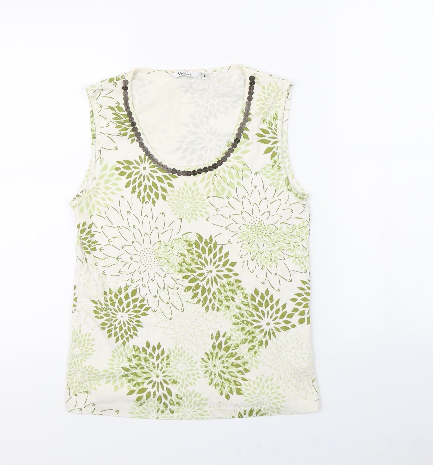 M&Co Womens White Floral  Basic Tank Size L