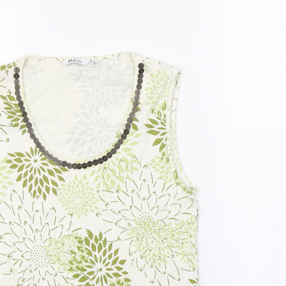 M&Co Womens White Floral  Basic Tank Size L