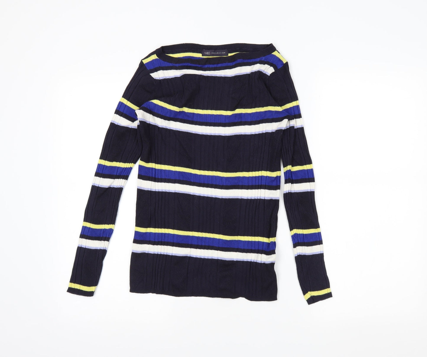 M&S Womens Black Striped  Pullover Jumper Size 12