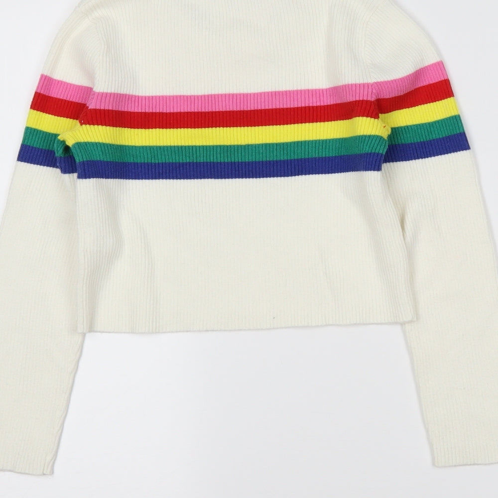 Malibu Girls Ivory Striped  Pullover Jumper Size M