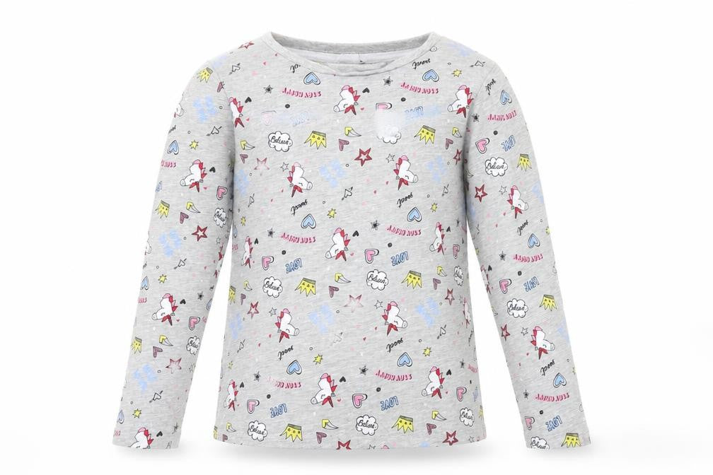 Pep&Co Girls Grey   Basic T-Shirt Size 7-8 Years  - unicorn