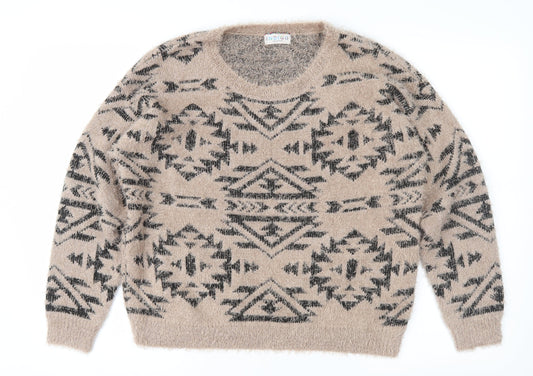 Marks and Spencer Womens Brown Geometric Knit Pullover Jumper Size 14
