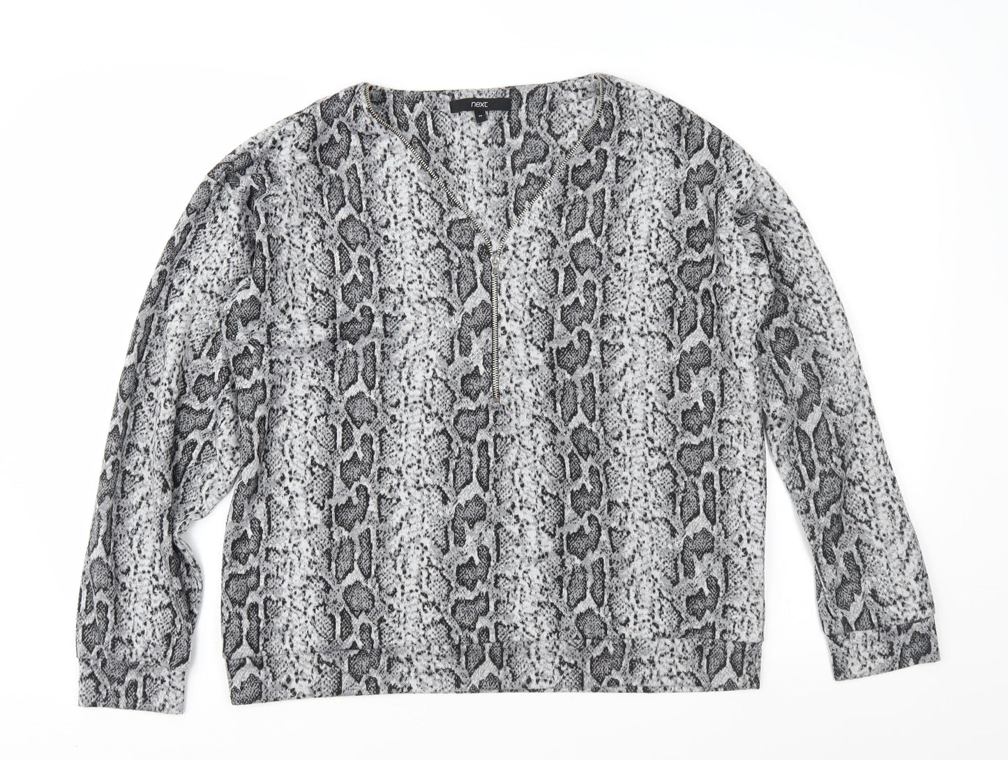 NEXT Womens Grey Animal Print Knit Pullover Jumper Size 14