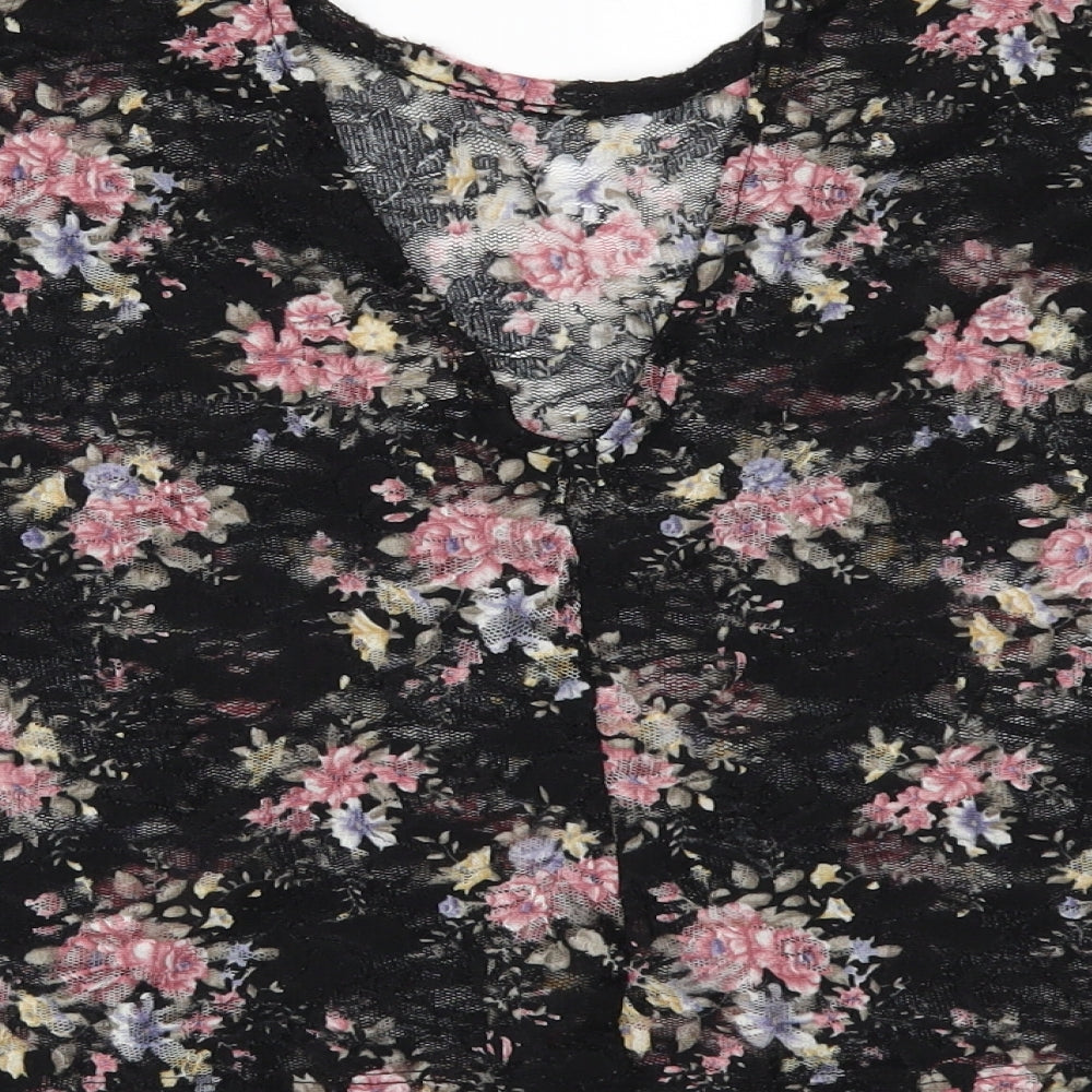 Pins & Needles Womens Black Floral  Basic T-Shirt Size M  - see through