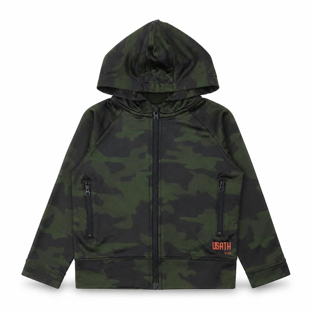 Preworn Boys Green Camouflage  Full Zip Sweatshirt Size 4 Years
