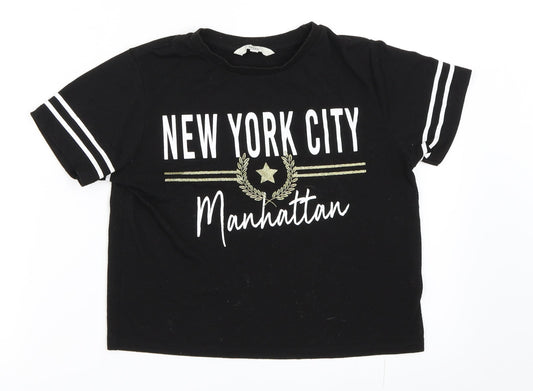 Miss Evie Girls Black   Basic T-Shirt Size 9-10 Years