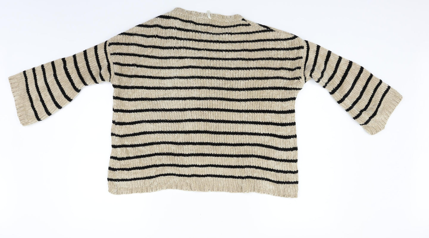 humility Womens Beige Striped  Pullover Jumper Size XL