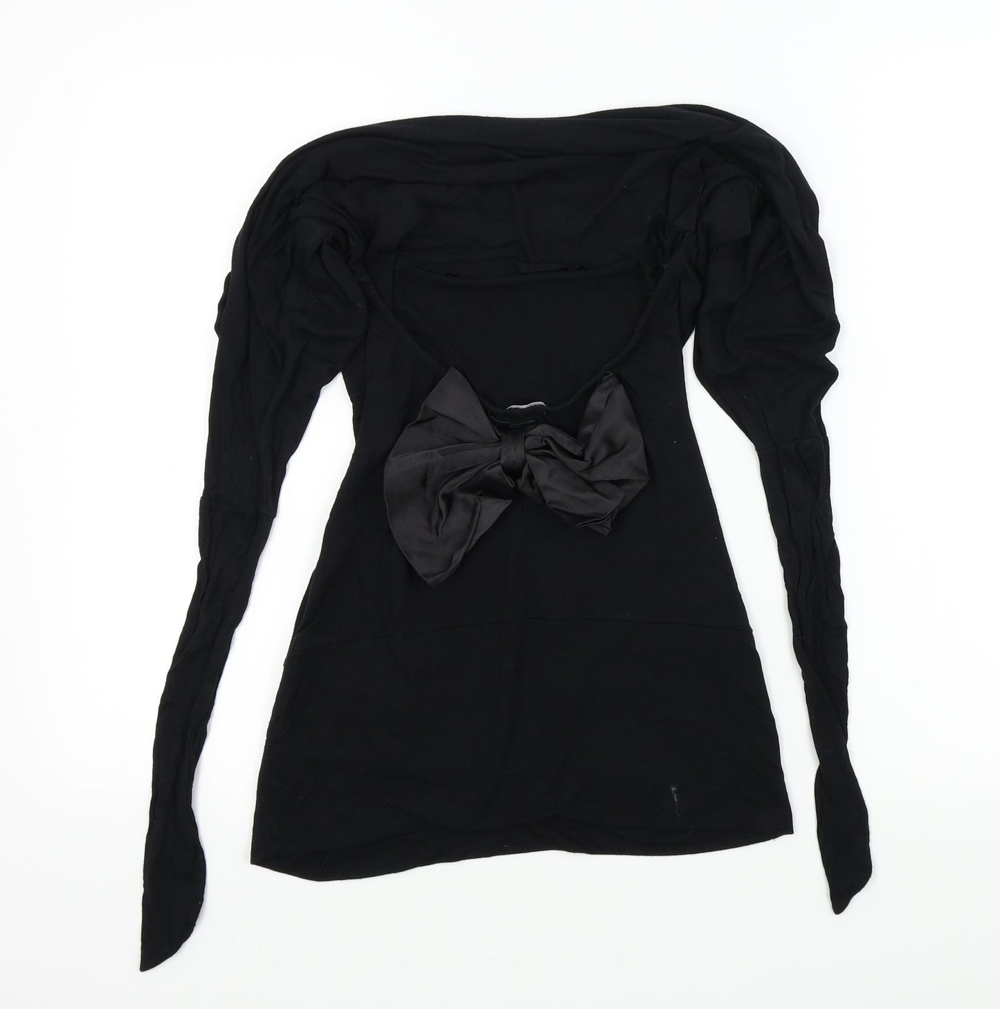 Evita Womens Black   Basic T-Shirt Size S  - bow on scoop back