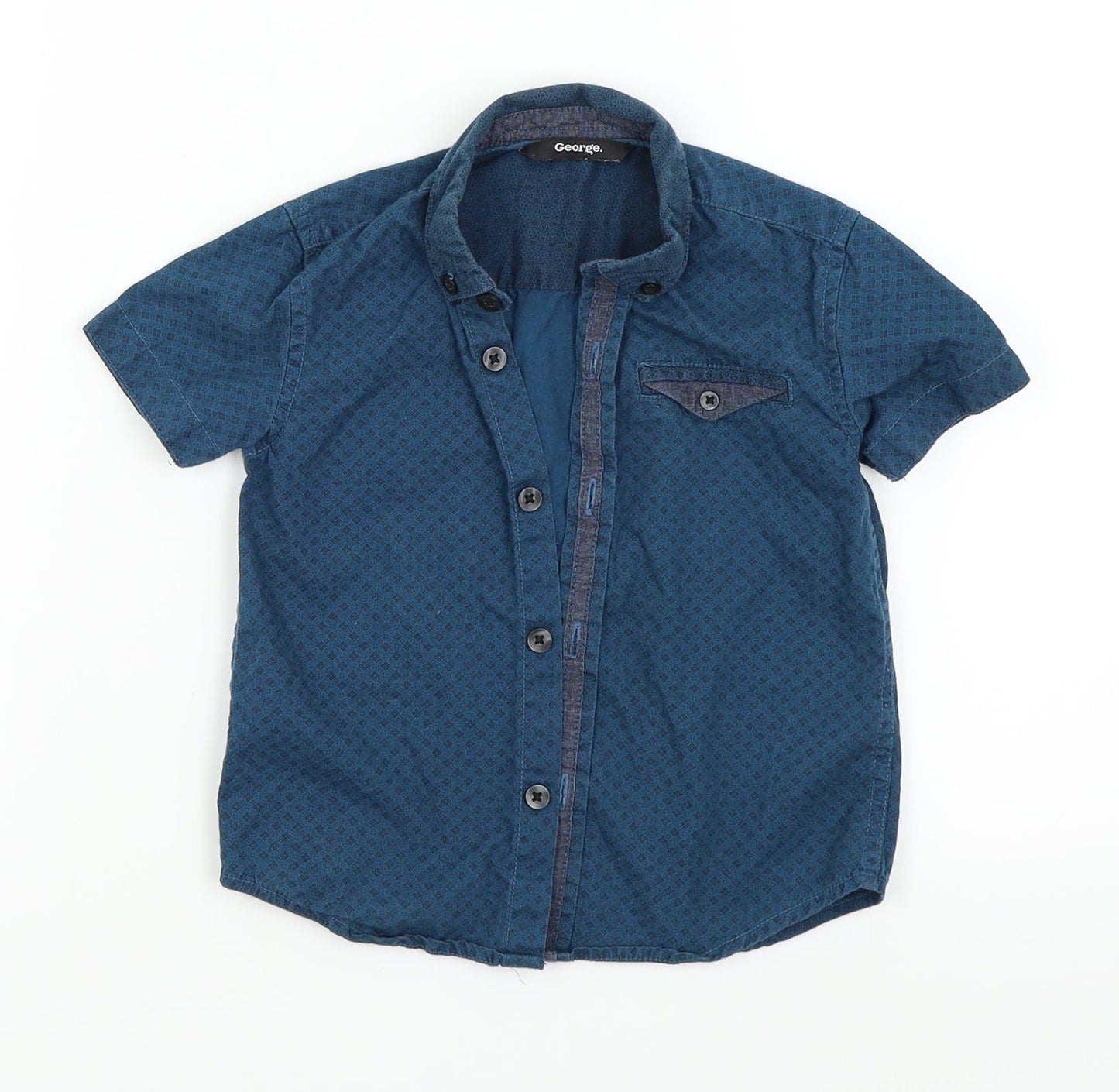 George Boys Blue Geometric  Basic Button-Up Size 3 Years