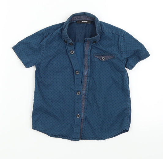 George Boys Blue Geometric  Basic Button-Up Size 3 Years