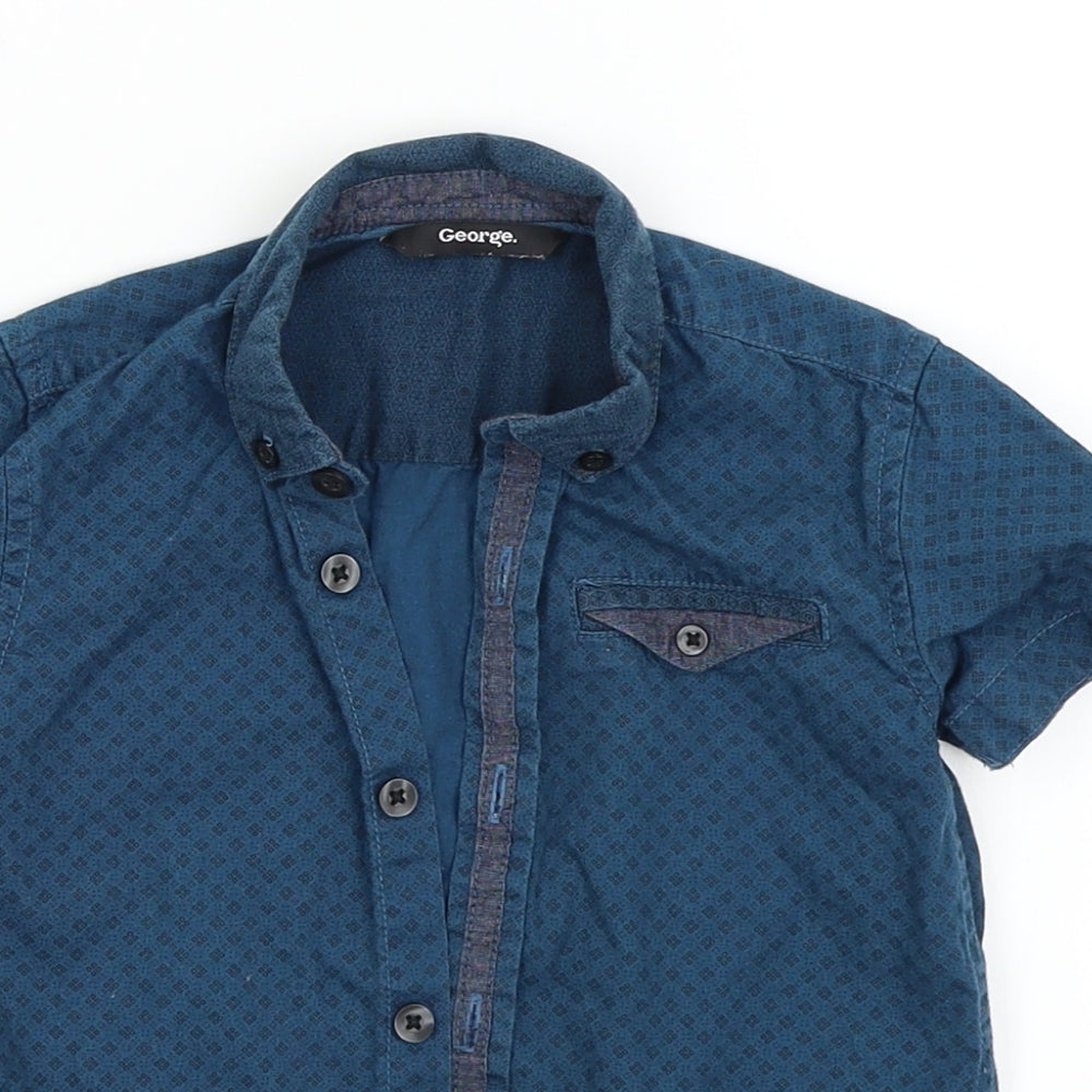 George Boys Blue Geometric  Basic Button-Up Size 3 Years