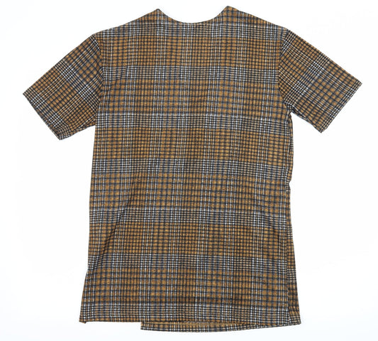 Zara Womens Brown Check Jersey Basic Blouse Size S